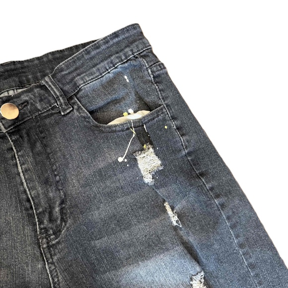 Shein Men's Skinny Jeans Paint Splatter Distressed Dark Wash Size 34 - Picture 8 of 16